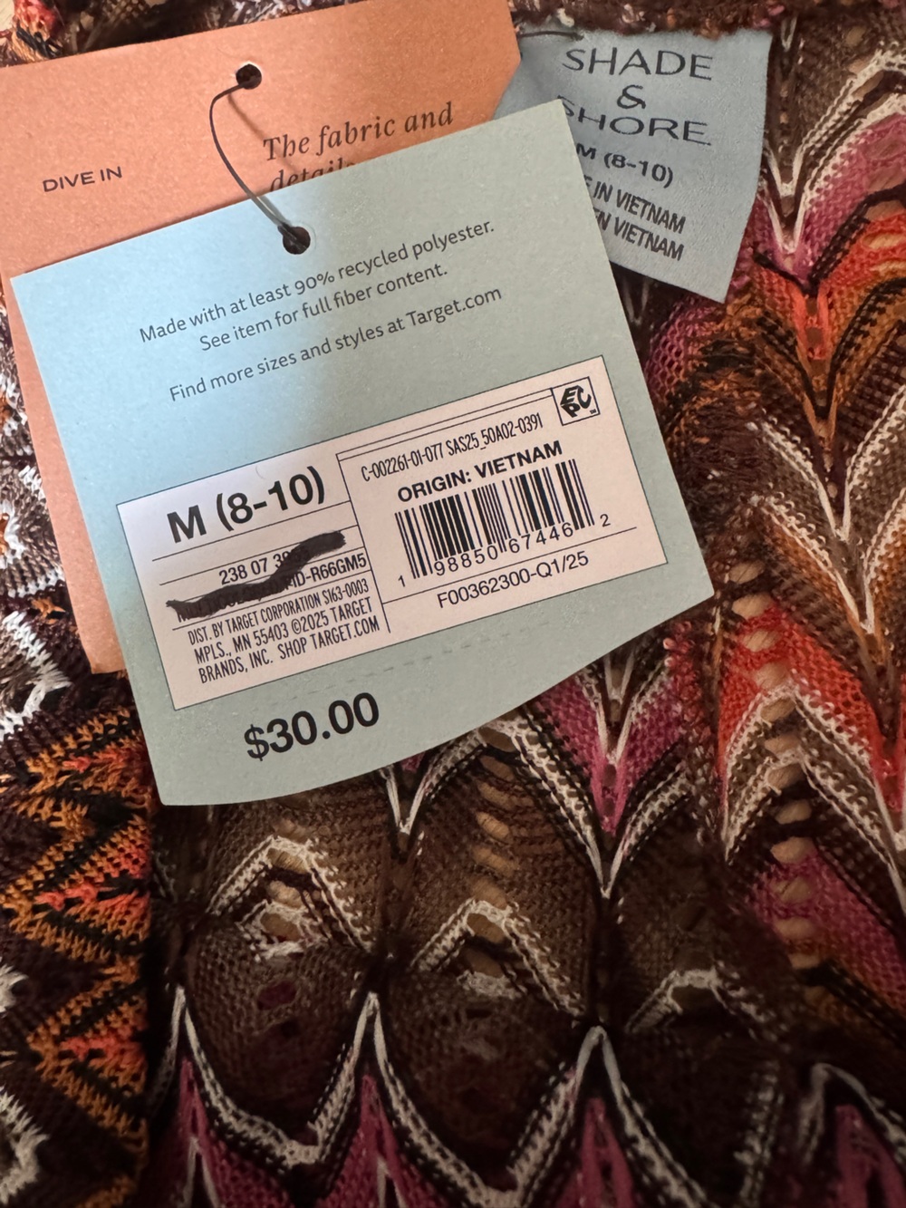 Shade & Shore Chevron Knit Wide-Leg Pants in Pink, Brown & Cream medium - Picture 6 of 9